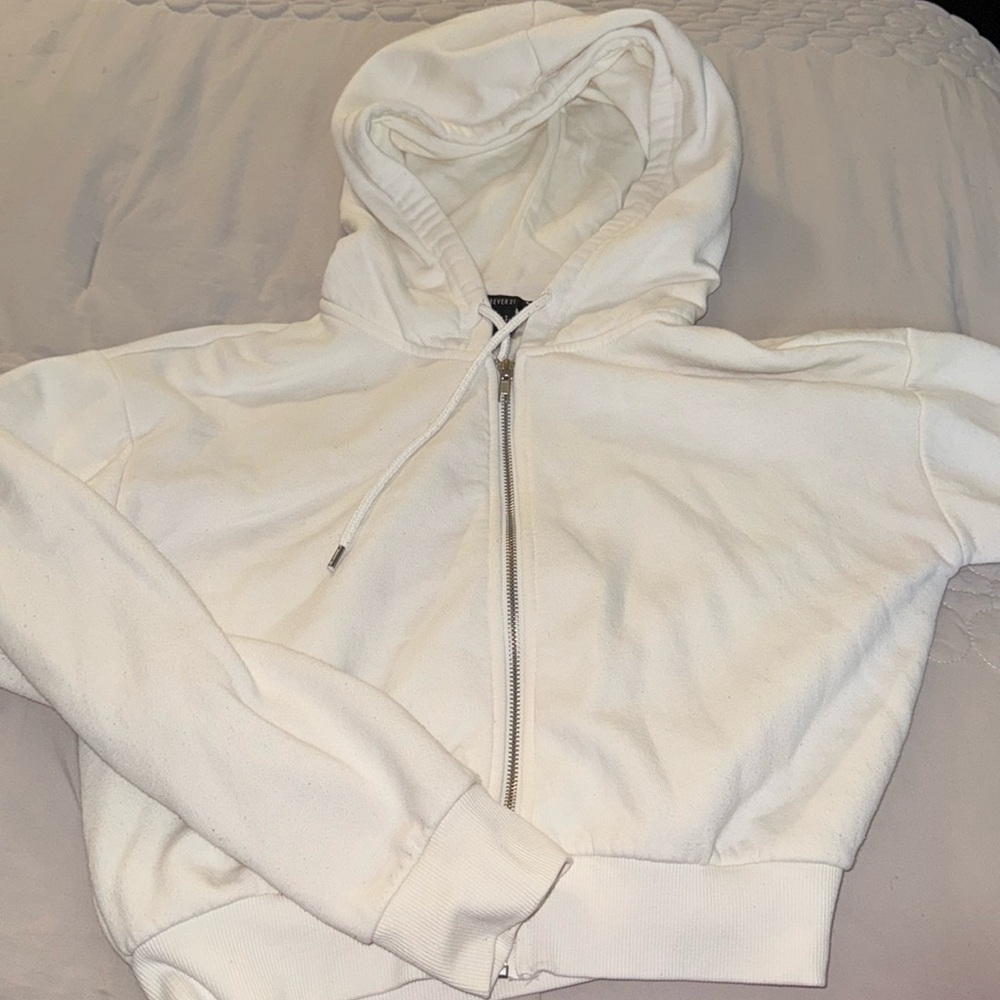 Cropped zipper hoodie cream/off white